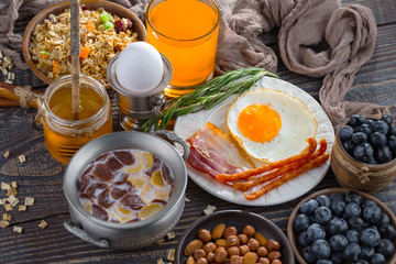 Healthy breakfast on an old background