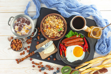 Healthy breakfast on an old background