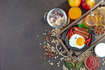 Healthy breakfast on an old background