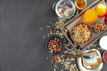 Healthy breakfast on an old background