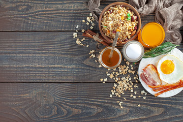 Healthy breakfast on an old background