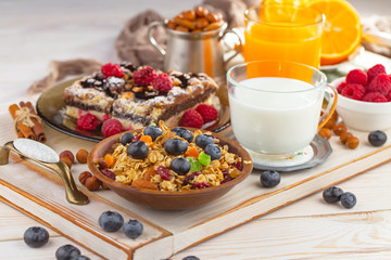 Healthy breakfast on an old background