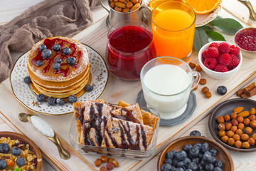 Healthy breakfast on an old background