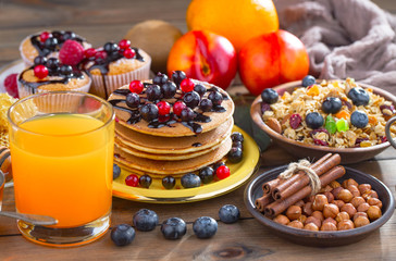 Healthy breakfast on an old background