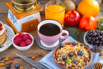 Healthy breakfast on an old background