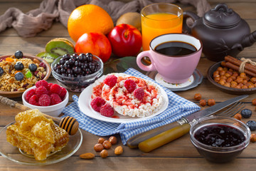 Healthy breakfast on an old background