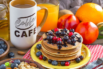Healthy breakfast on an old background