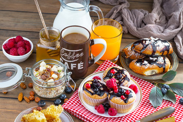 Healthy breakfast on an old background