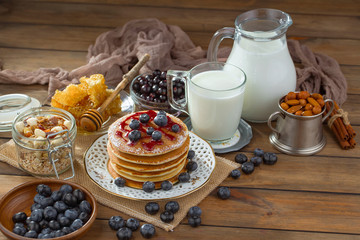 Healthy breakfast on an old background