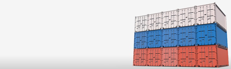 Containers compose the flag of Russia on white background, 3D rendering
