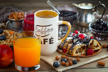 Healthy breakfast on an old background