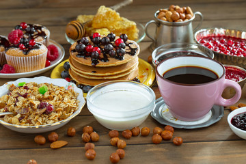Healthy breakfast on an old background