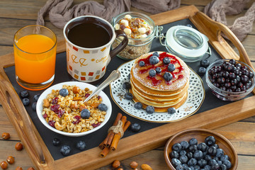 Healthy breakfast on an old background