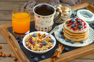 Healthy breakfast on an old background
