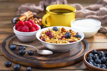 Healthy breakfast on an old background