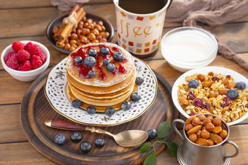 Healthy breakfast on an old background