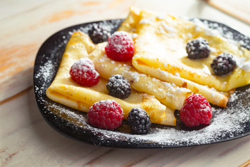 Healthy breakfast on an old background. The concept of tasty and healthy food.