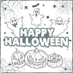 happy Halloween scary and spooky drawing sketch for coloring