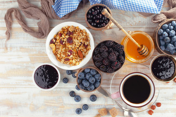 Healthy breakfast on an old background