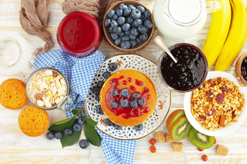 Healthy breakfast on an old background