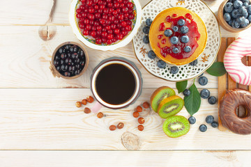 Healthy breakfast on an old background. The concept of tasty and healthy food.