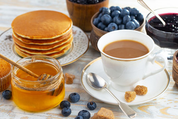 Healthy breakfast on an old background