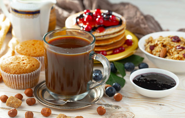Healthy breakfast on an old background