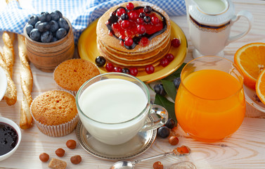 Healthy breakfast on an old background