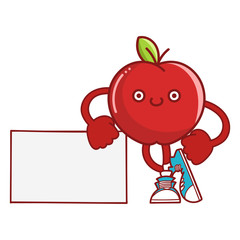 kawaii smiling red apple fruit with sneakers cartoon
