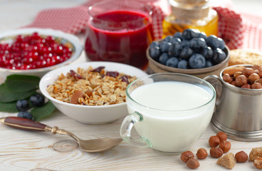 Healthy breakfast on an old background