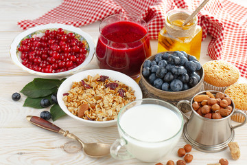 Healthy breakfast on an old background