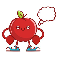 kawaii smiling red apple fruit with sneakers cartoon