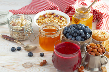 Healthy breakfast on an old background