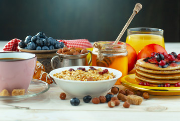 Healthy breakfast on an old background