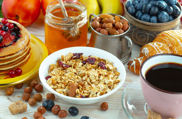 Healthy breakfast on an old background