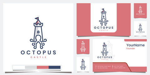 set logo octopus castle with line art logo design inspiration © dhulpikir