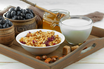 Healthy breakfast on an old background