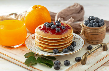 Healthy breakfast on an old background. The concept of tasty and healthy food.