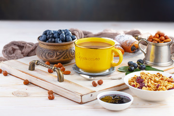 Healthy breakfast on an old background