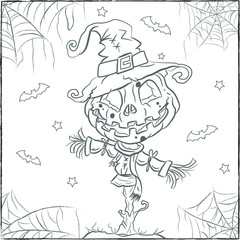 happy Halloween scary and spooky drawing sketch for coloring