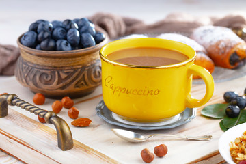 Healthy breakfast on an old background. The concept of tasty and healthy food.