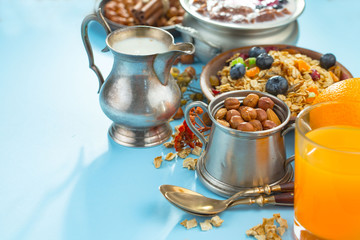 Healthy breakfast on an old background