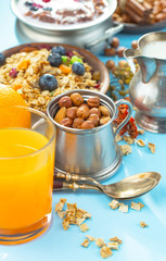 Healthy breakfast on an old background. The concept of tasty and healthy food.