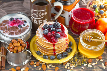 Healthy breakfast on an old background