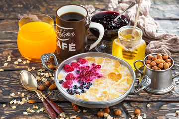 Healthy breakfast on an old background