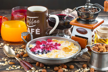 Healthy breakfast on an old background