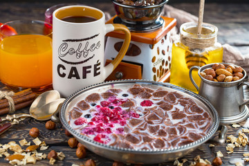 Healthy breakfast on an old background