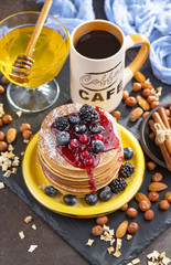 Healthy breakfast on an old background