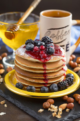 Healthy breakfast on an old background. The concept of tasty and healthy food.