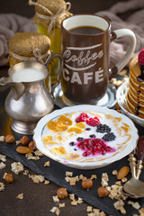 Healthy breakfast on an old background